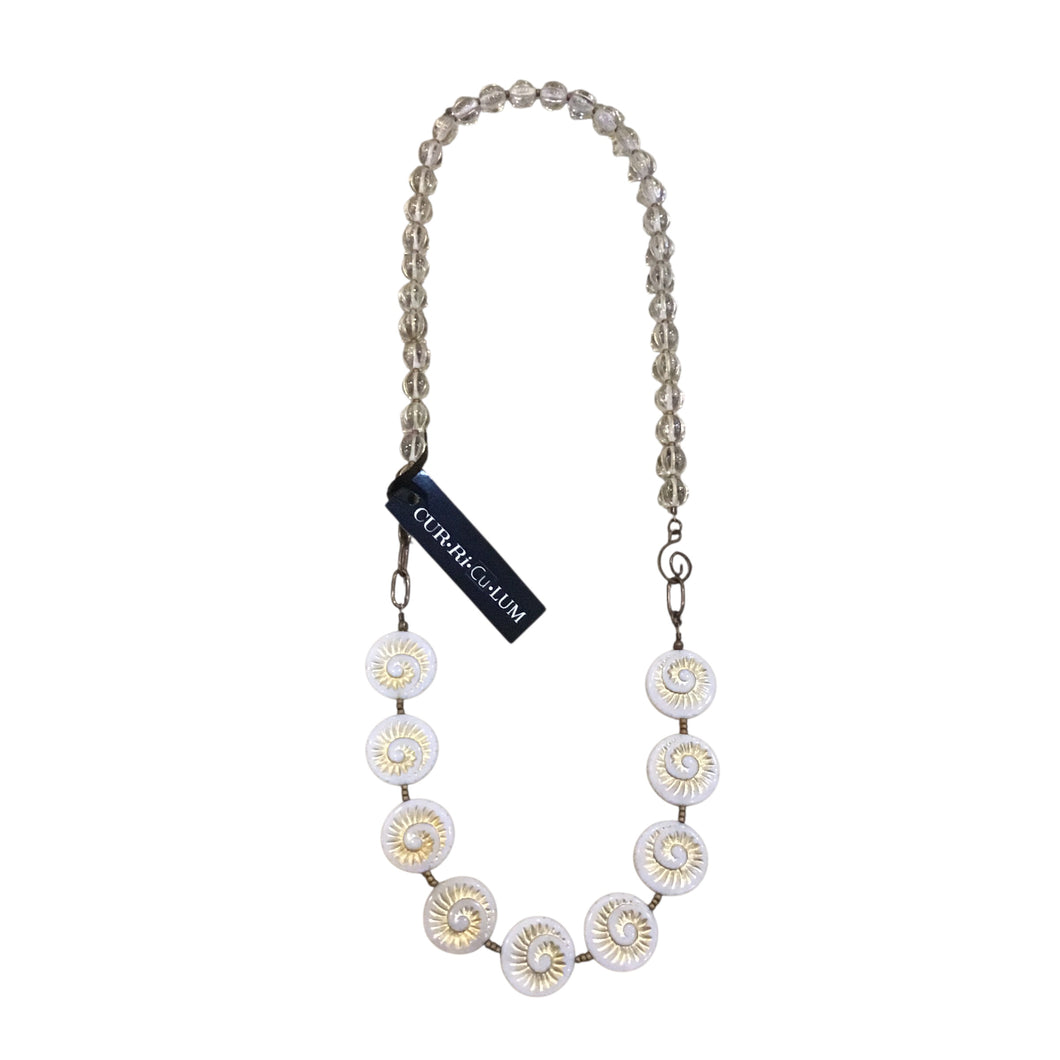 White Fossil Shell Czech Glass Side Clasp Necklace