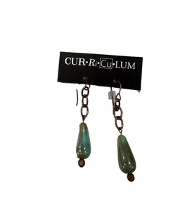 Turquoise Earrings, Long--Czech Glass Beads