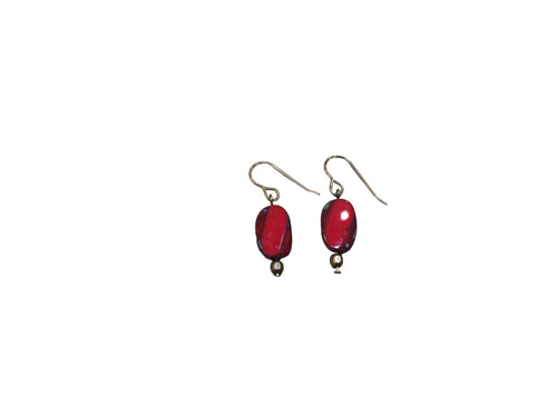 Red oval Czech glass earrings