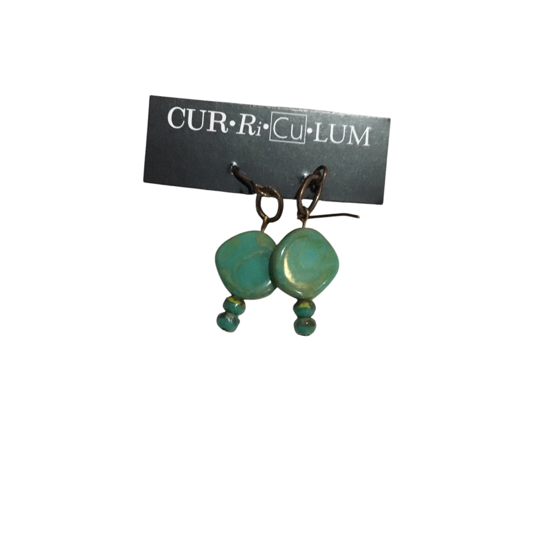 Aqua Coin Czech Glass Earrings