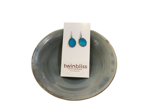 Textured silver drop in blue earrings