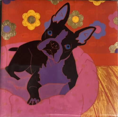 Boston Terrier on Bed (Left) Coaster