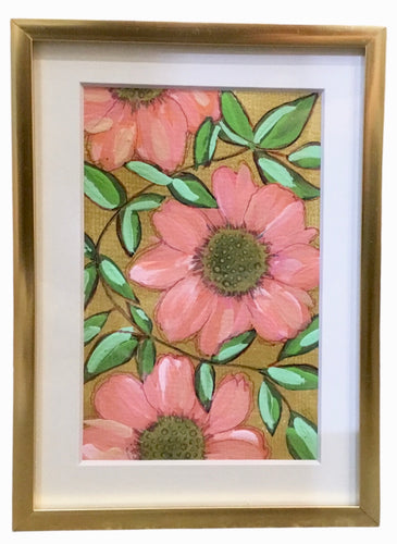 Framed Peach Blooms in Gold