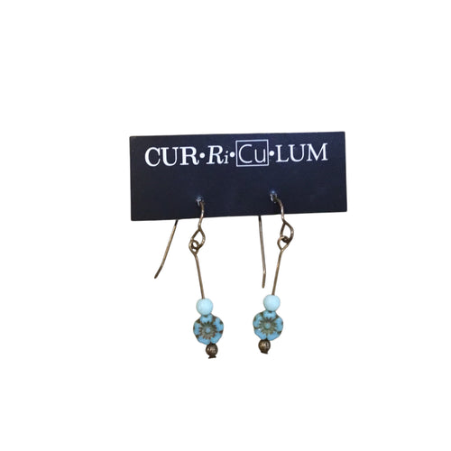 Light Blue Mini Czech Glass Flower Earrings