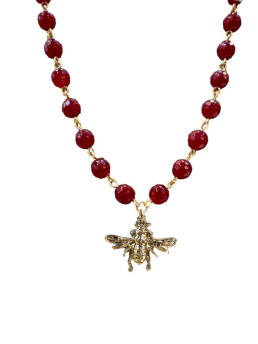 Red Agate Bee Necklace