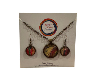 Paint Puddle Glass Necklace & Earring Set--Southwestern