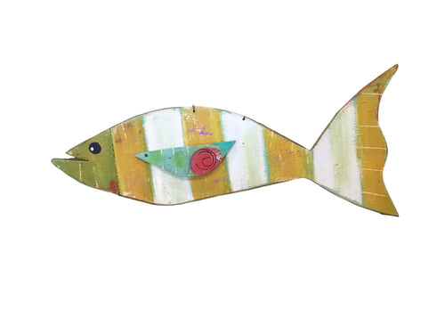 Yellow/White Stripe Wood Fish