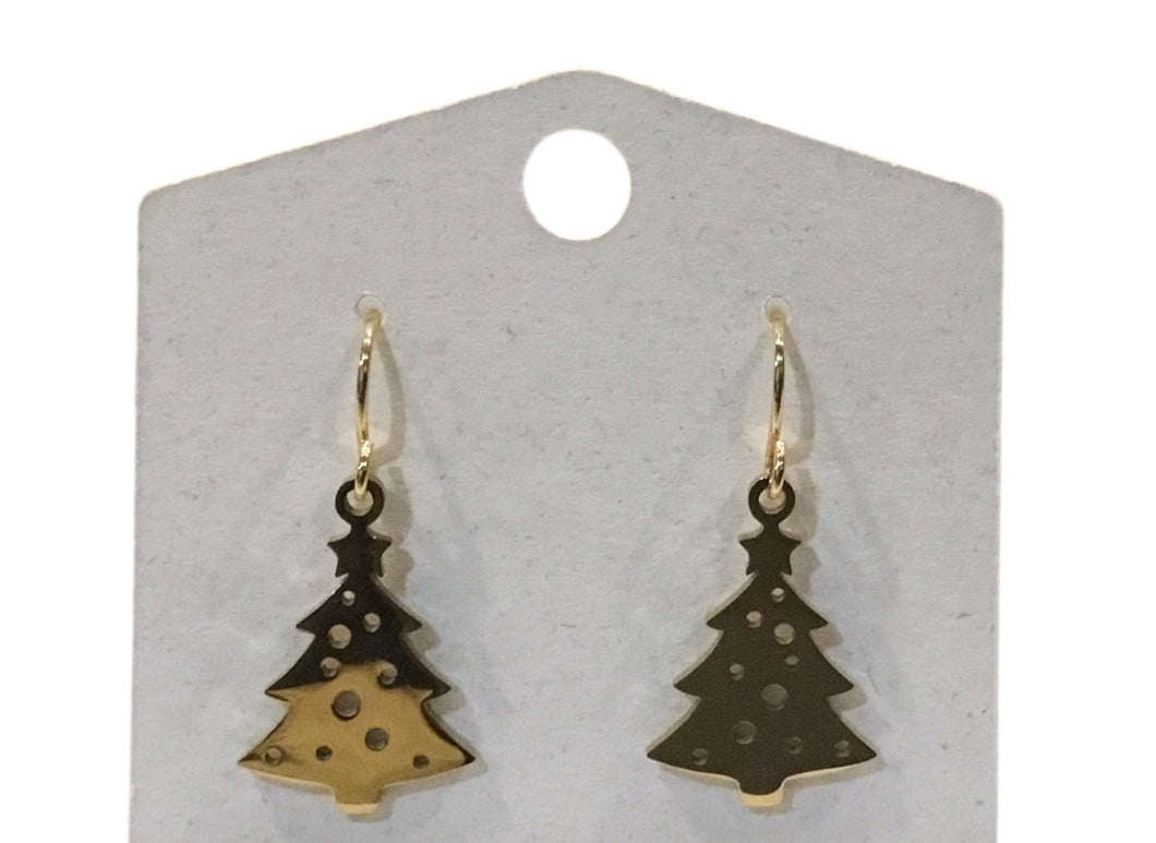 Gold Christmas Tree Earrings