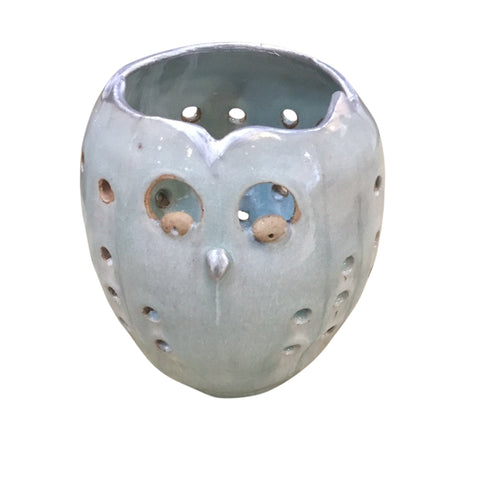 Owl Votive, Blue & White