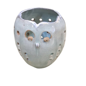 Owl Votive, Blue & White