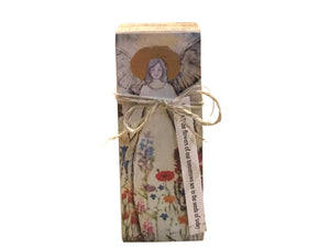 Small Wood Block Angel "All The Flowers Of Our Tomorrows...."