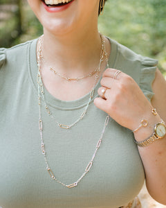 Short Paperclip Floating Necklace - mixed metals