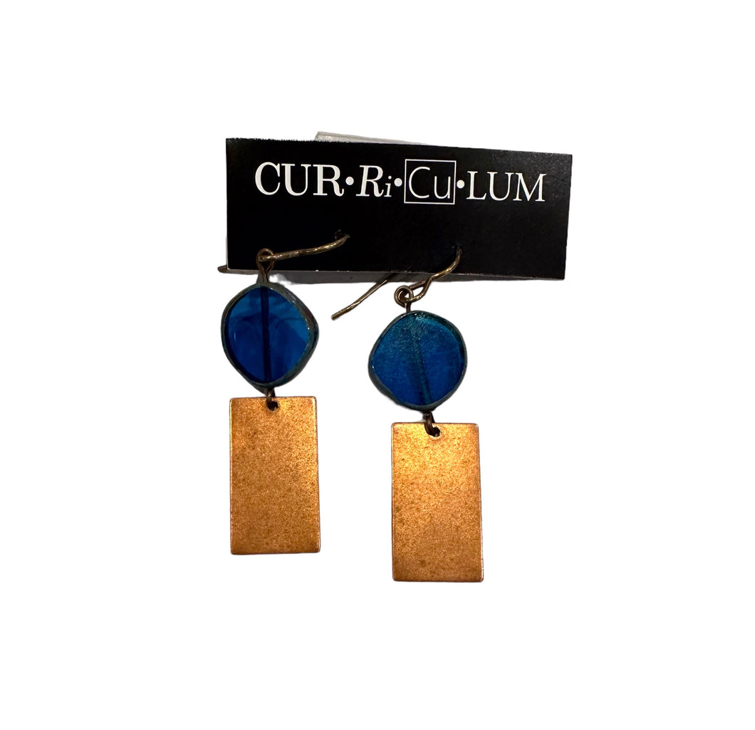 Capri Blue and Copper Earrings--Czech Glass Beads
