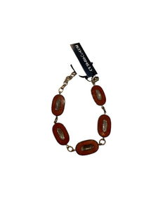 Red and Grey Oval Bracelet--Czech Glass Beads