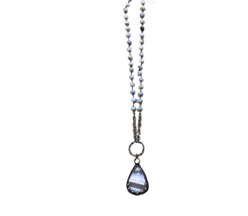 Blue denim opal teardrop necklace