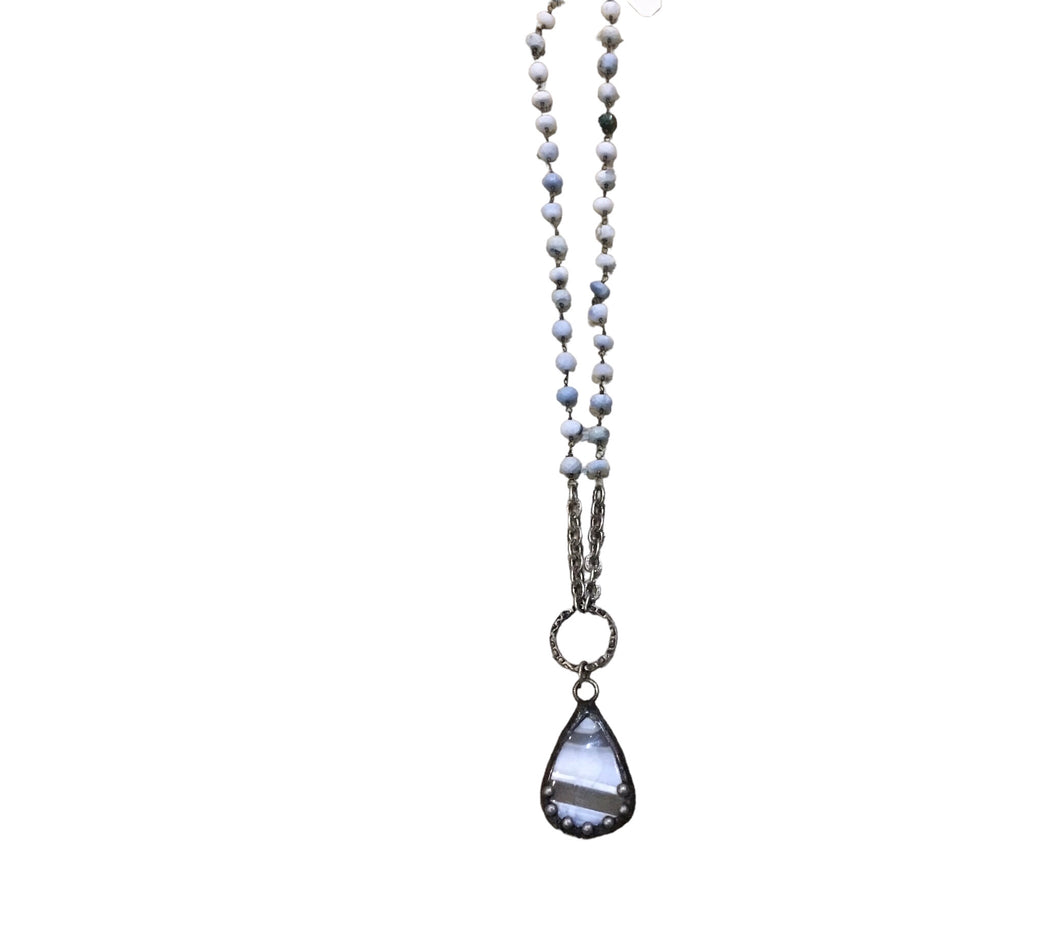 Blue denim opal teardrop necklace