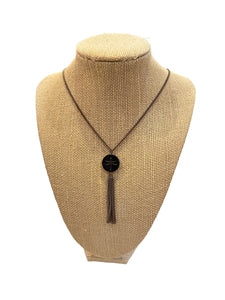 33" Black Dragonfly Necklace, Single Bead with Tassel--Czech Glass Beads
