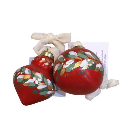 Red Ceramic Hand-painted Ornament - Cream Ribbon