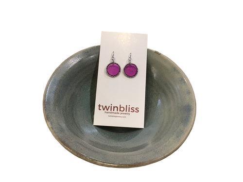 Textured silver circle in purple earrings