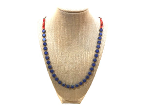 Denim blue & red Czech glass necklace 26"