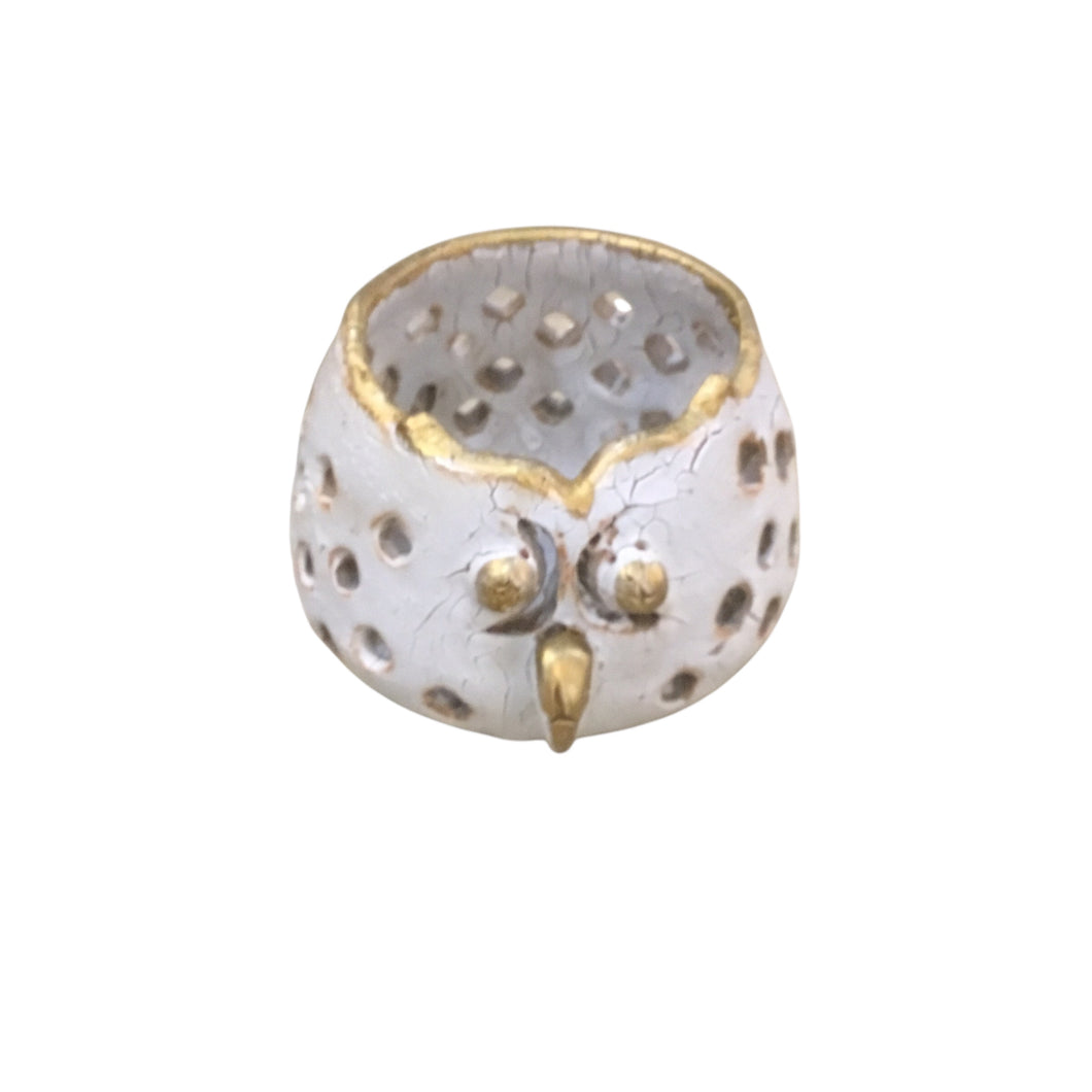 Short Owl, White With Gold