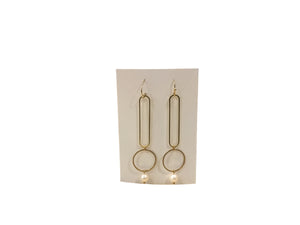 Pearl and Brass Circle Earrings