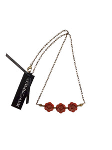 18" Red Flower Necklace--Czech Glass Beads