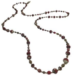 Red and Bronze Czech Glass Mixed Wrap Necklace 45"