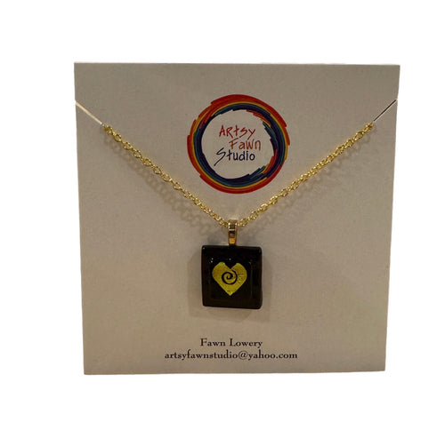 Dichroic Fused Glass Necklace--Yellow Heart