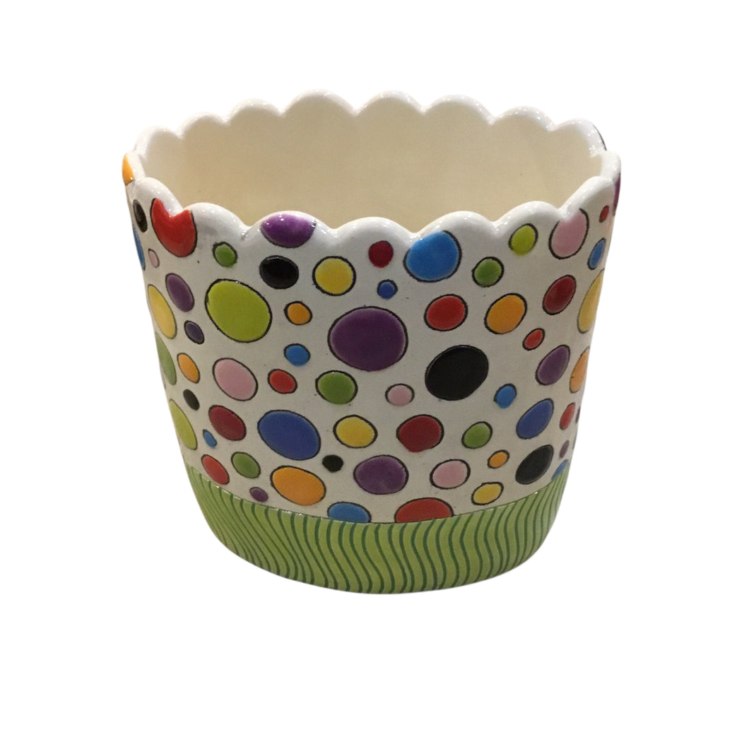 Oval Scalloped Polka Dot Vase