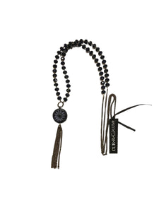 44" Navy Blue Sun Necklace with Tassel--Czech Glass Beads