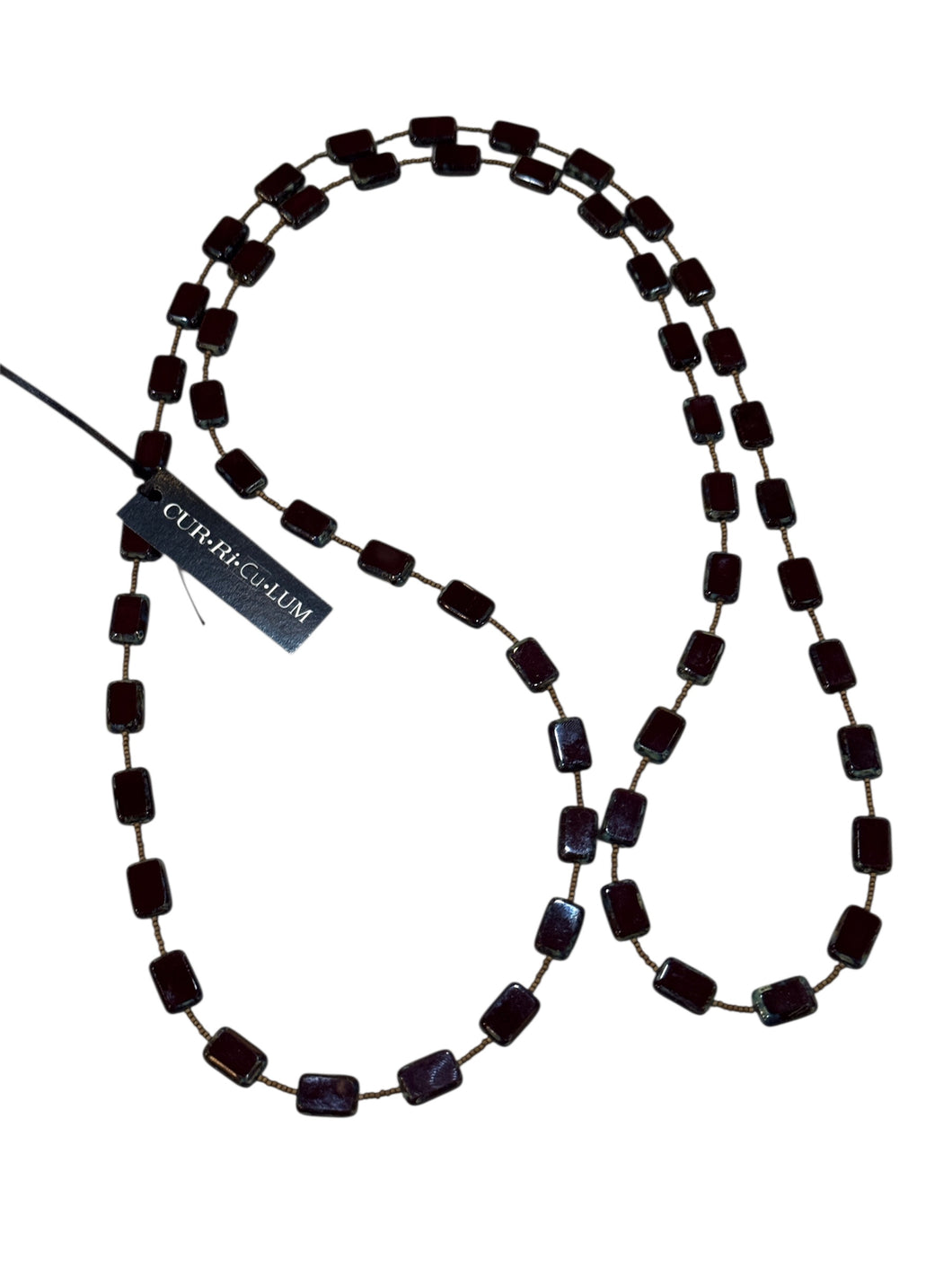 Maroon Brown Tile Czech Glass Wrap Necklace - 42