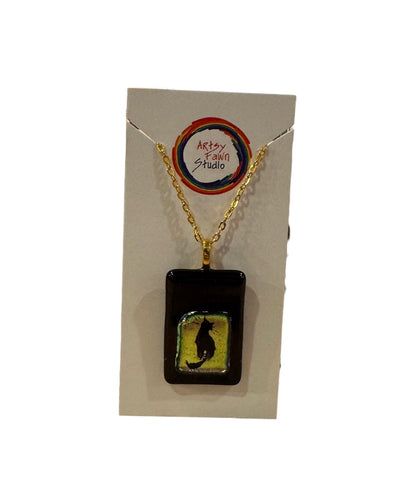 Dichroic Fused Glass Necklace--Black Cat