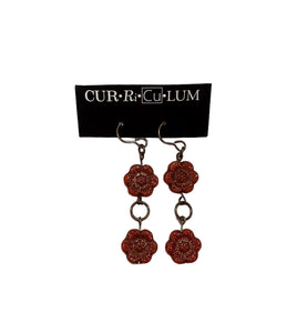 Double Red Flower Earrings--Czech Glass Beads