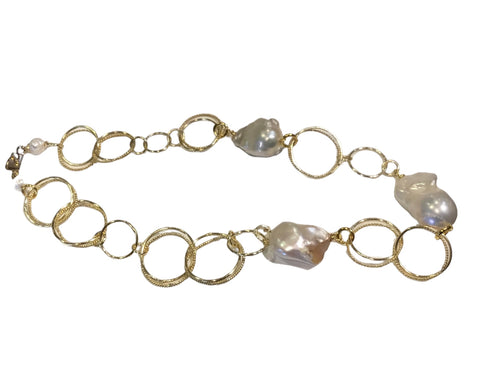 Gold Chain w/ Large Baroque Pearl