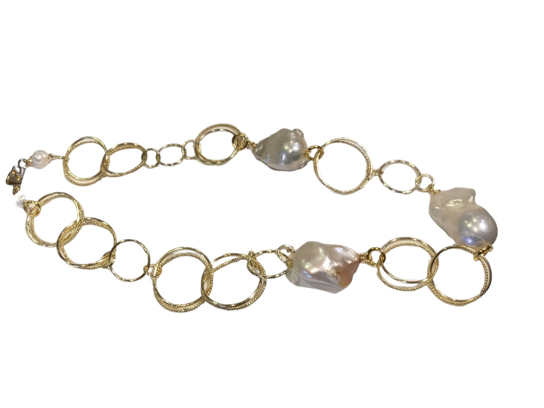 Gold Chain w/ Large Baroque Pearl