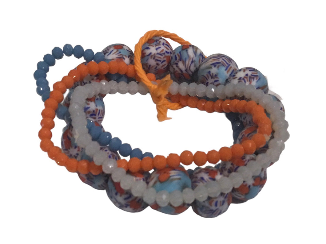 Blue and Orange Layered Bead Bracelet