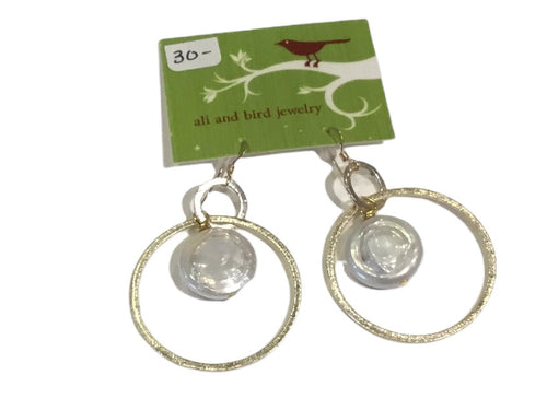 Gold Hoop Earring w/ Pearl Coin