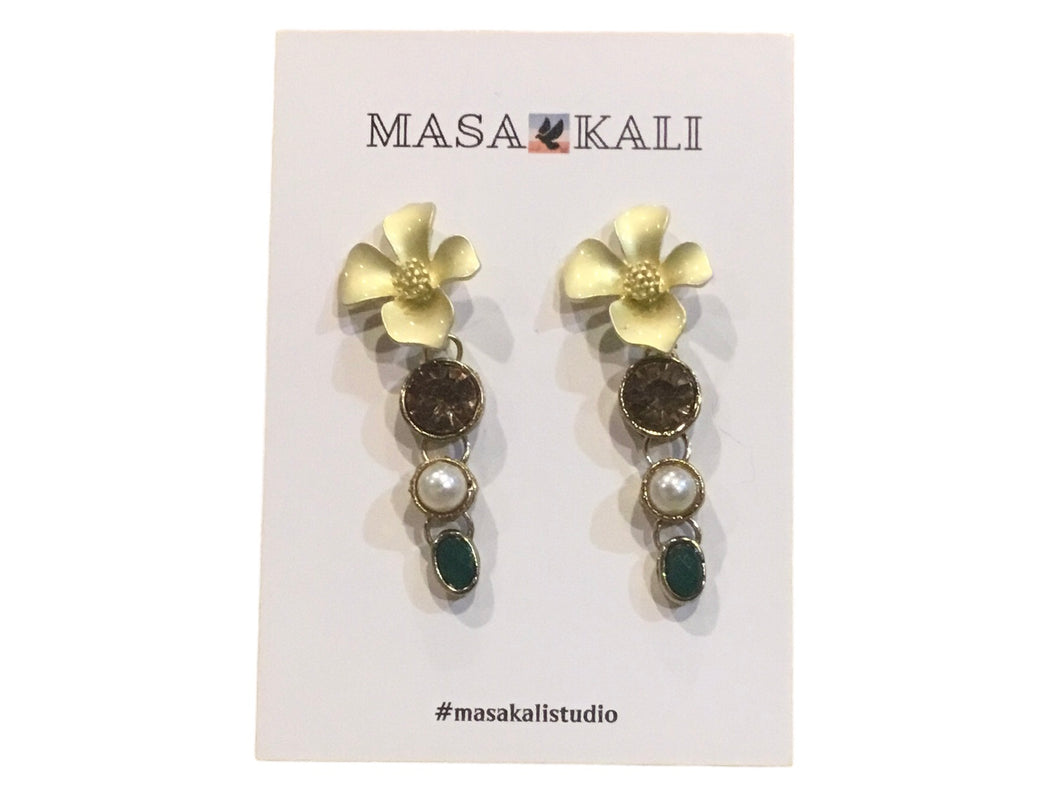 Gold Flower with Stone Stud Earrings