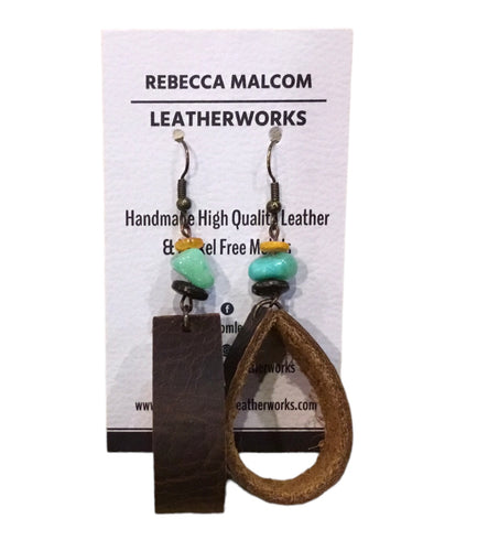 Leather Loop & Stone Earrings