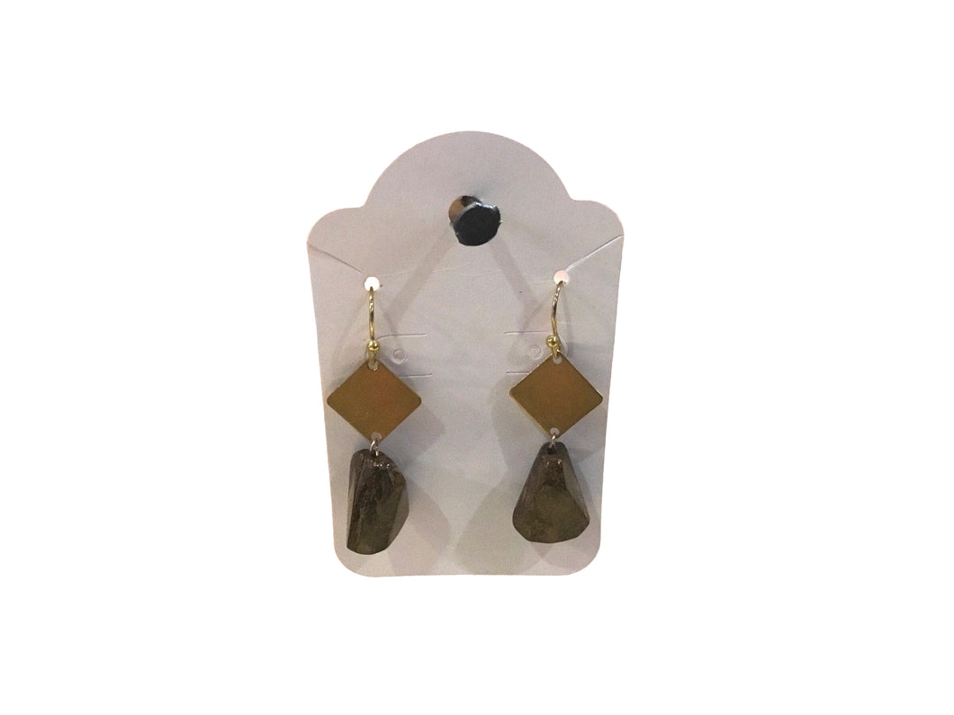 Bronzite and Brass Dangle Earrings