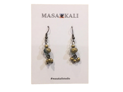 Gold + Blue Dangle Beaded Earrings