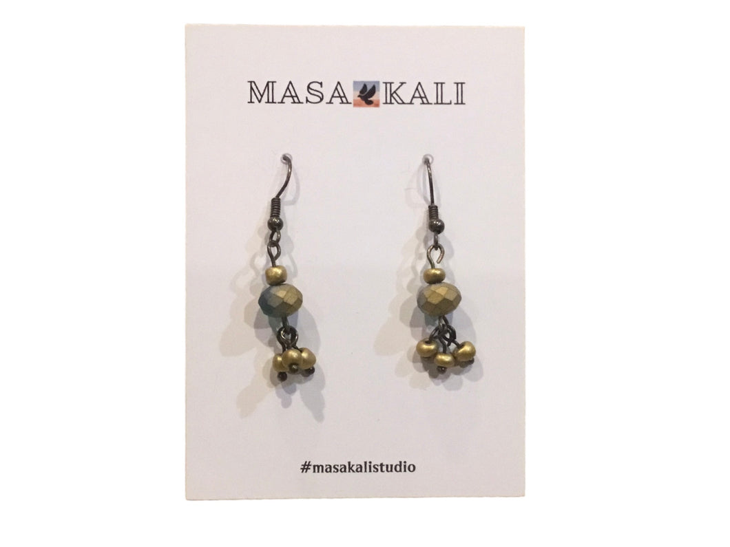 Gold + Blue Dangle Beaded Earrings