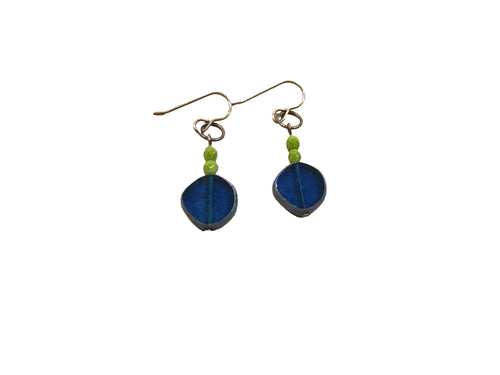 Green kiwi and bronze Czech bead earrings