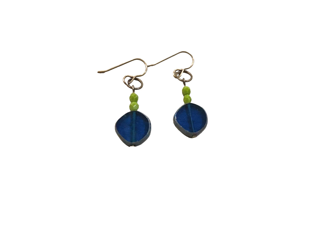 Green kiwi and bronze Czech bead earrings