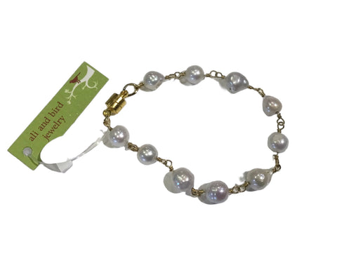 Pearl Chain on Silver Bracelet