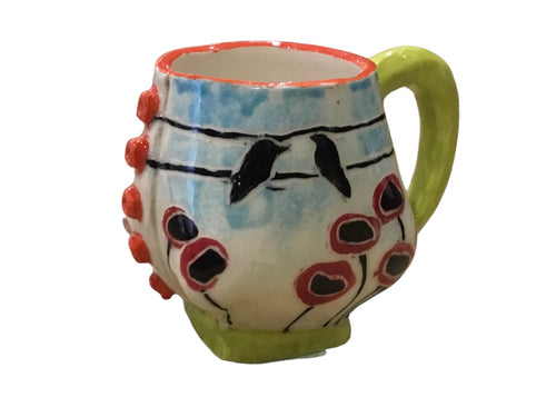 Poppies & Blackbirds Ceramic Mug