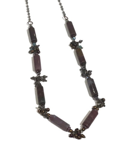 Beaded Purple Cylindrical Stone Necklace