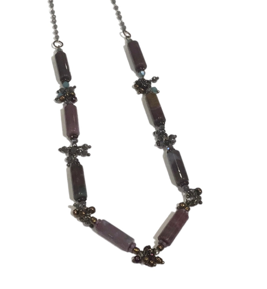 Beaded Purple Cylindrical Stone Necklace