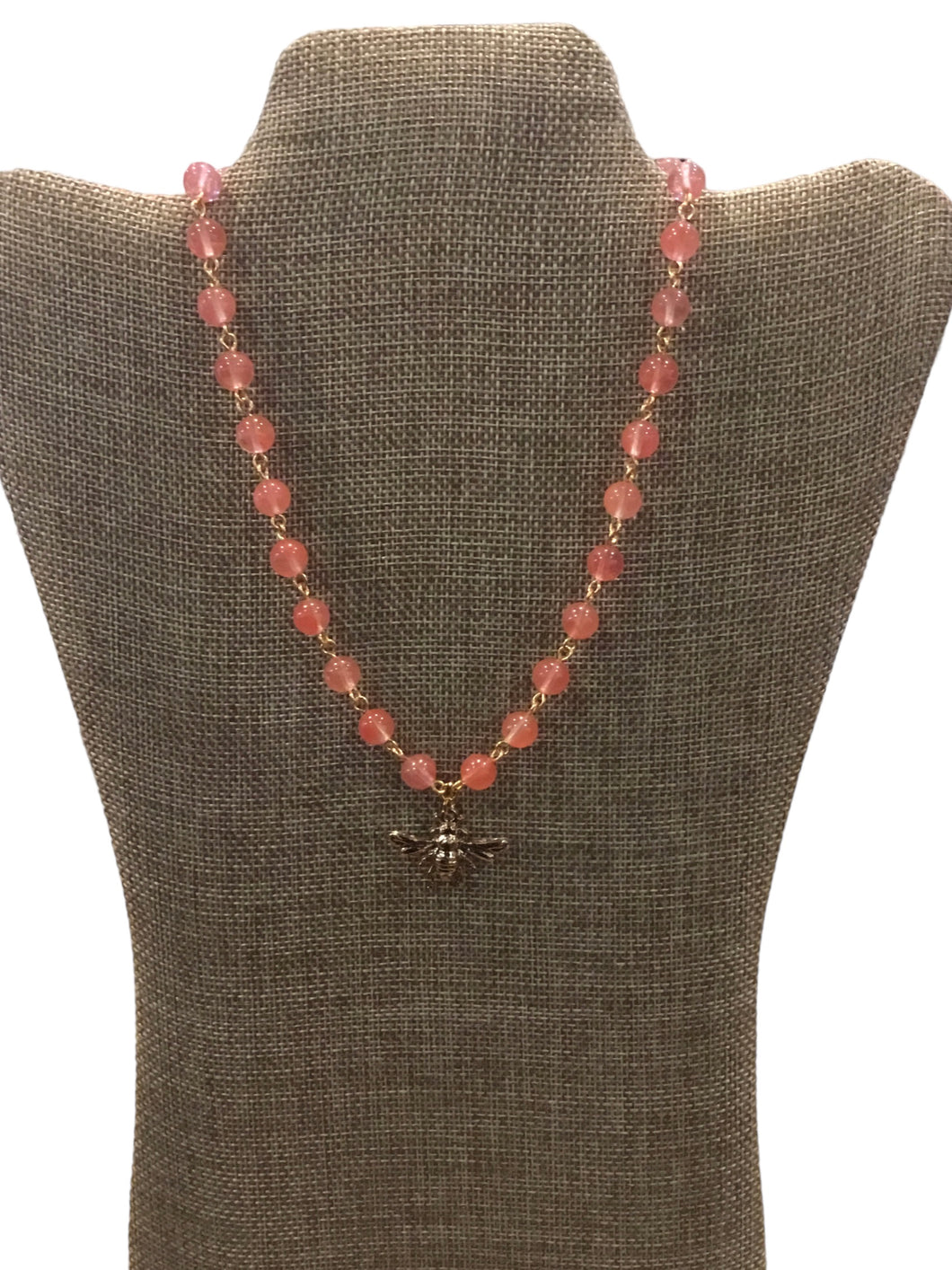 Cherry Quartz Bee Necklace